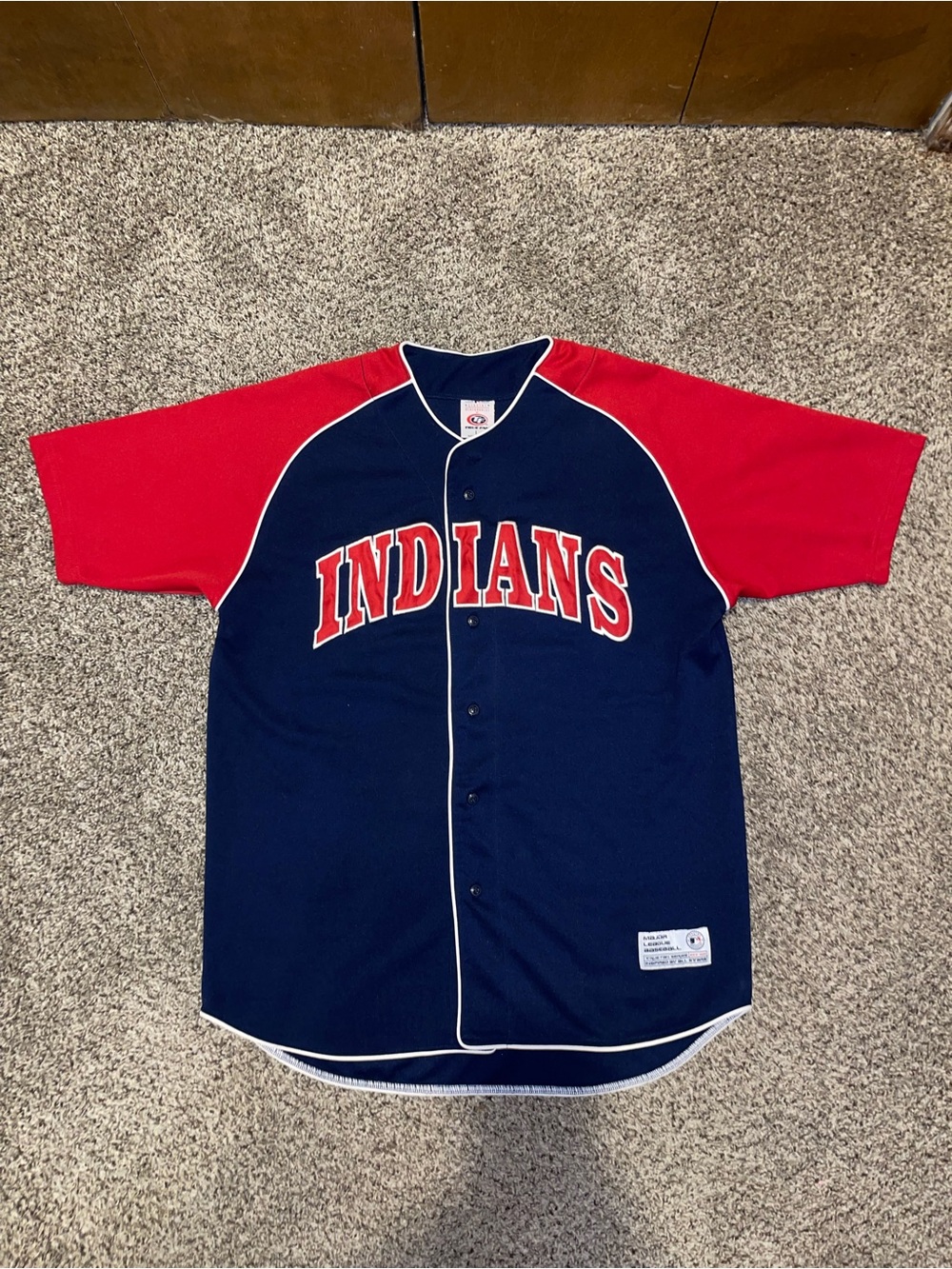 Indians Navy and Red Button-Up Baseball Jersey